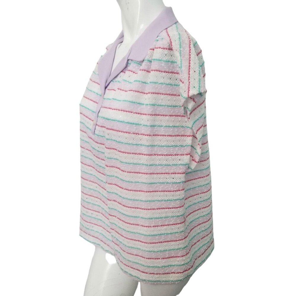 Marty Gutmacher Vintage 70s Blue White Collared Blouse Sz Medium Womens Open Kni - Picture 3 of 5
